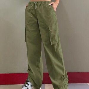 Olive Green Jogger Cargo Drawstring Pants